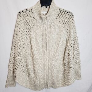 Maurices Beige Long Sleeve Poncho Full Zip Sweater Sz M-L
